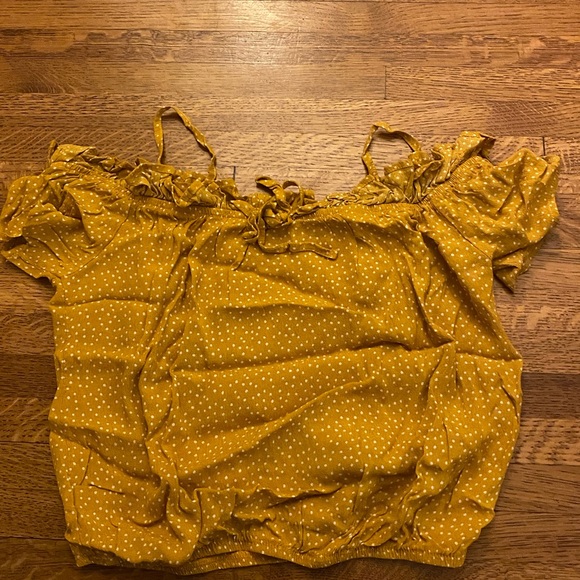 Yellow Polka Dot Off The Shoulder Shirt - Picture 2 of 2
